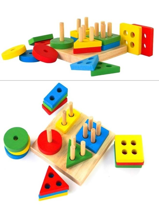 Manos Wooden Geometric Shape Sorting Board, Educational Stacking Toy, Montessori Learning Blocks for Toddlers 1-3 Years - Image 2